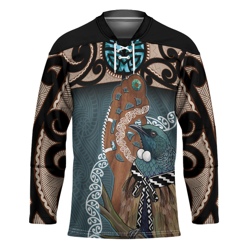 New Zealand Tui Bird Maripi Hockey Jersey Maori Weapon Kowhaiwhai Pattern