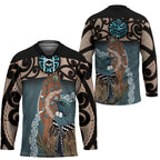 New Zealand Tui Bird Maripi Hockey Jersey Maori Weapon Kowhaiwhai Pattern