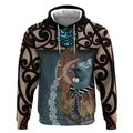 New Zealand Tui Bird Maripi Hoodie Maori Weapon Kowhaiwhai Pattern