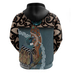 New Zealand Tui Bird Maripi Hoodie Maori Weapon Kowhaiwhai Pattern