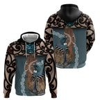 New Zealand Tui Bird Maripi Hoodie Maori Weapon Kowhaiwhai Pattern