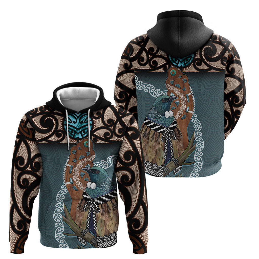 New Zealand Tui Bird Maripi Hoodie Maori Weapon Kowhaiwhai Pattern