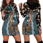 New Zealand Tui Bird Maripi Hoodie Dress Maori Weapon Kowhaiwhai Pattern