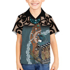 New Zealand Tui Bird Maripi Kid Hawaiian Shirt Maori Weapon Kowhaiwhai Pattern