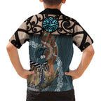 New Zealand Tui Bird Maripi Kid Hawaiian Shirt Maori Weapon Kowhaiwhai Pattern