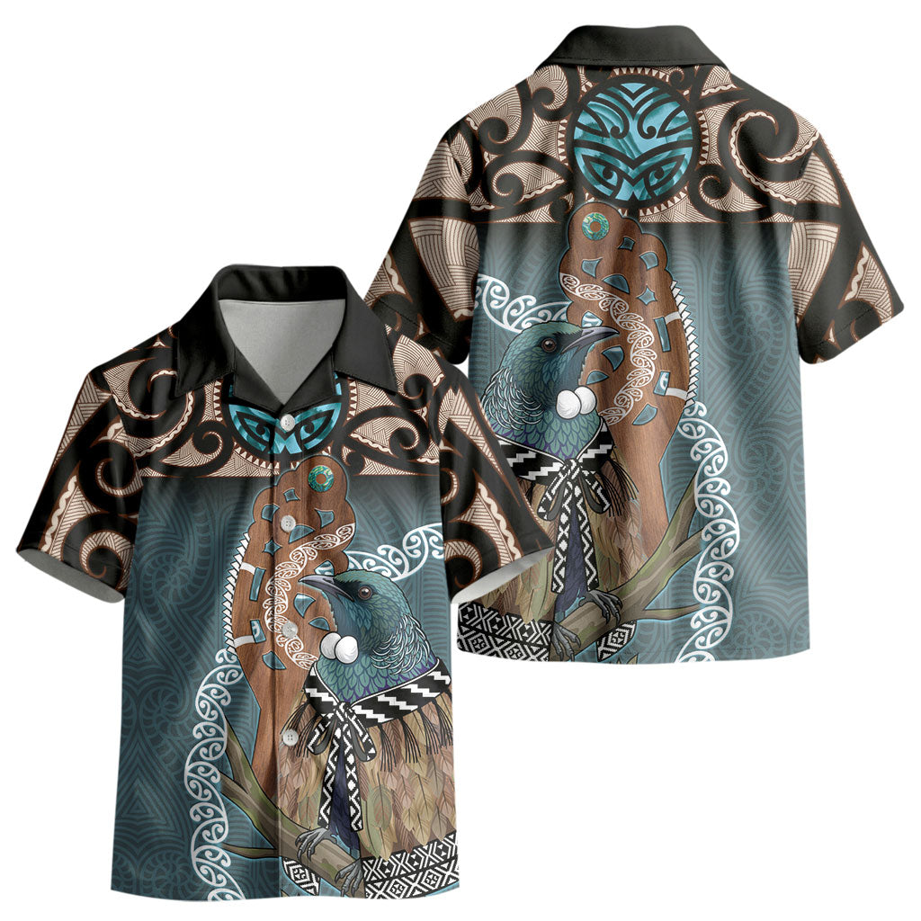 New Zealand Tui Bird Maripi Kid Hawaiian Shirt Maori Weapon Kowhaiwhai Pattern LT22