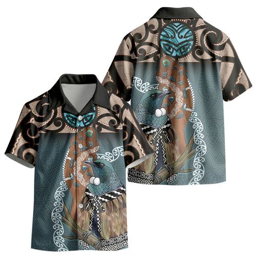 New Zealand Tui Bird Maripi Kid Hawaiian Shirt Maori Weapon Kowhaiwhai Pattern LT22