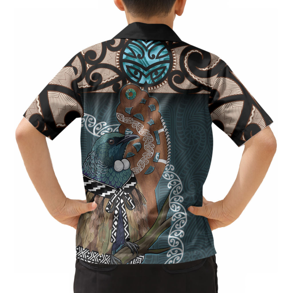 New Zealand Tui Bird Maripi Kid Hawaiian Shirt Maori Weapon Kowhaiwhai Pattern LT22