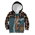 New Zealand Tui Bird Maripi Kid Hoodie Maori Weapon Kowhaiwhai Pattern