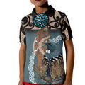 New Zealand Tui Bird Maripi Kid Polo Shirt Maori Weapon Kowhaiwhai Pattern