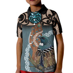 New Zealand Tui Bird Maripi Kid Polo Shirt Maori Weapon Kowhaiwhai Pattern