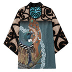 New Zealand Tui Bird Maripi Kimono Maori Weapon Kowhaiwhai Pattern