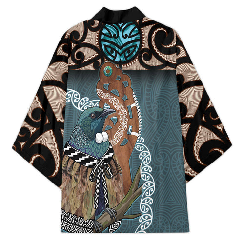 New Zealand Tui Bird Maripi Kimono Maori Weapon Kowhaiwhai Pattern