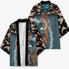 New Zealand Tui Bird Maripi Kimono Maori Weapon Kowhaiwhai Pattern