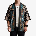 New Zealand Tui Bird Maripi Kimono Maori Weapon Kowhaiwhai Pattern