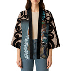 New Zealand Tui Bird Maripi Kimono Maori Weapon Kowhaiwhai Pattern