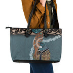 New Zealand Tui Bird Maripi Leather Tote Bag Maori Weapon Kowhaiwhai Pattern