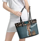 New Zealand Tui Bird Maripi Leather Tote Bag Maori Weapon Kowhaiwhai Pattern