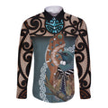 New Zealand Tui Bird Maripi Long Sleeve Button Shirt Maori Weapon Kowhaiwhai Pattern