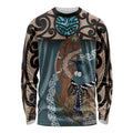 New Zealand Tui Bird Maripi Long Sleeve Shirt Maori Weapon Kowhaiwhai Pattern