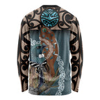 New Zealand Tui Bird Maripi Long Sleeve Shirt Maori Weapon Kowhaiwhai Pattern