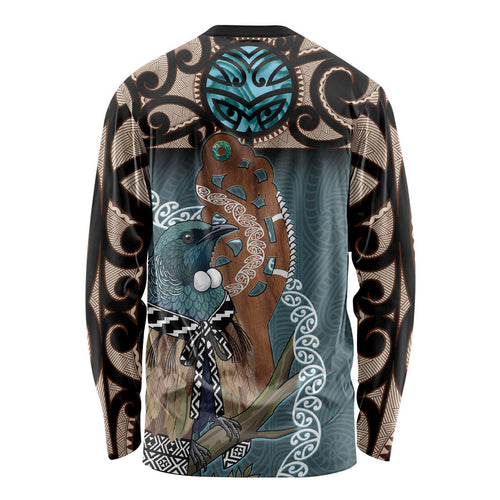New Zealand Tui Bird Maripi Long Sleeve Shirt Maori Weapon Kowhaiwhai Pattern
