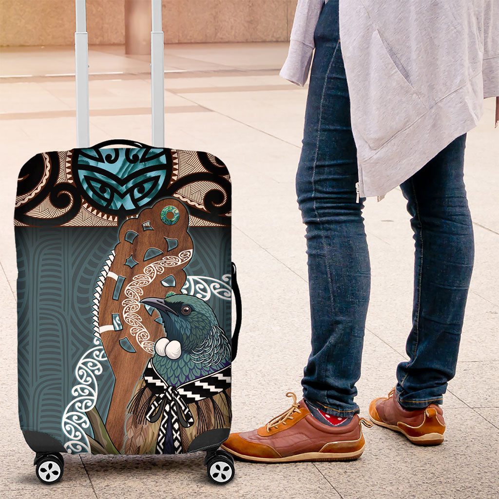New Zealand Tui Bird Maripi Luggage Cover Maori Weapon Kowhaiwhai Pattern