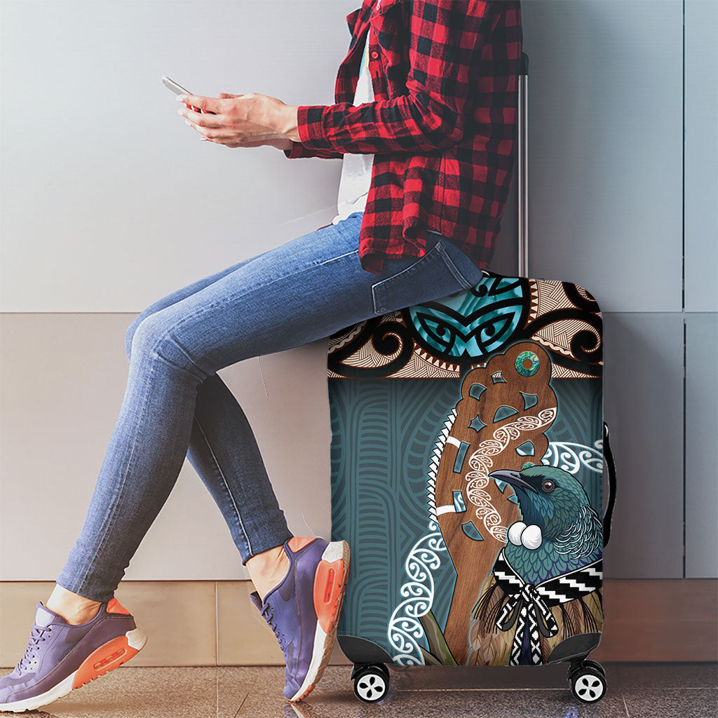New Zealand Tui Bird Maripi Luggage Cover Maori Weapon Kowhaiwhai Pattern