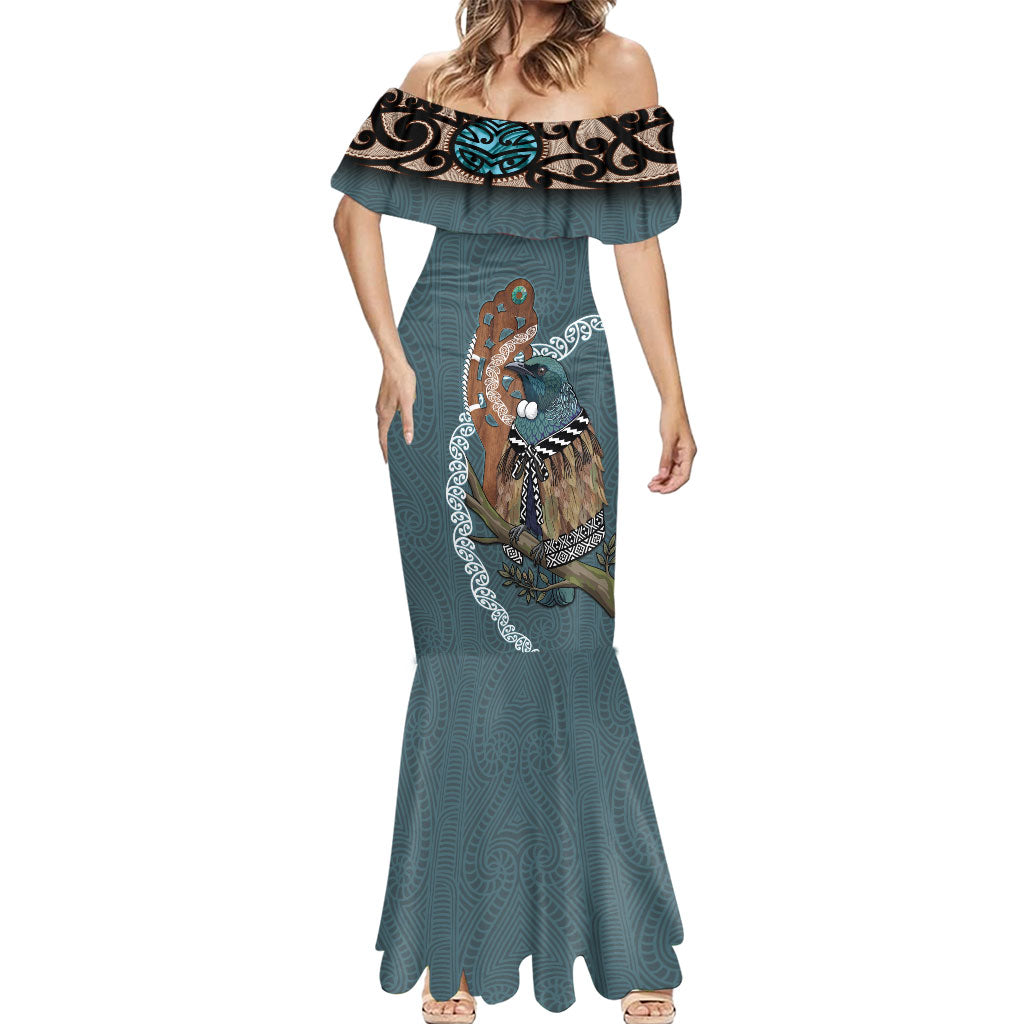 New Zealand Tui Bird Maripi Mermaid Dress Maori Weapon Kowhaiwhai Pattern