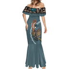 New Zealand Tui Bird Maripi Mermaid Dress Maori Weapon Kowhaiwhai Pattern