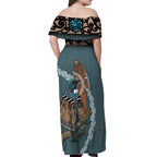 New Zealand Tui Bird Maripi Off Shoulder Maxi Dress Maori Weapon Kowhaiwhai Pattern