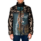 New Zealand Tui Bird Maripi Padded Jacket Maori Weapon Kowhaiwhai Pattern
