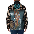 New Zealand Tui Bird Maripi Padded Jacket Maori Weapon Kowhaiwhai Pattern