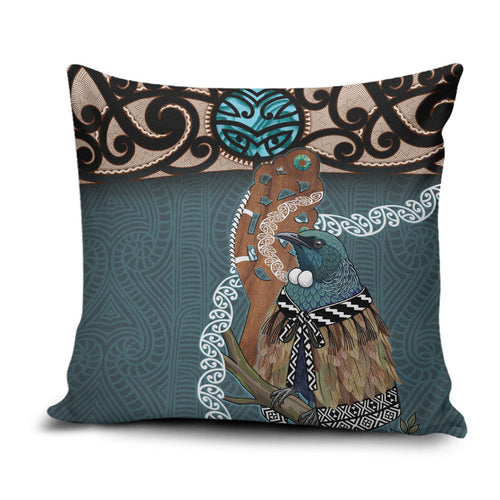 New Zealand Tui Bird Maripi Pillow Cover Maori Weapon Kowhaiwhai Pattern