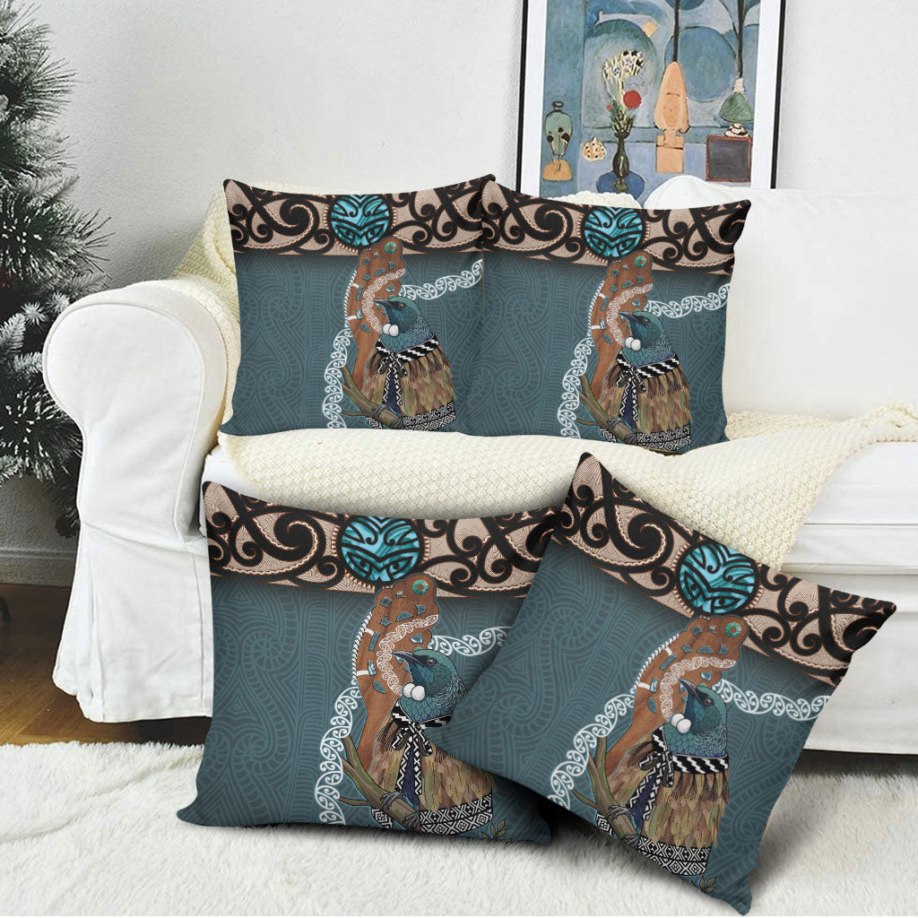 New Zealand Tui Bird Maripi Pillow Cover Maori Weapon Kowhaiwhai Pattern