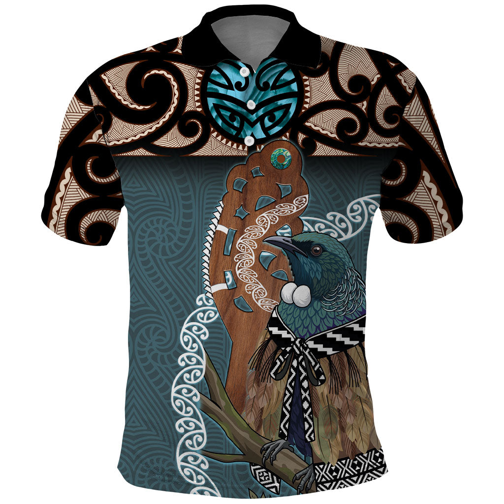 New Zealand Tui Bird Maripi Polo Shirt Maori Weapon Kowhaiwhai Pattern