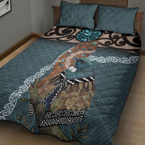 New Zealand Tui Bird Maripi Quilt Bed Set Maori Weapon Kowhaiwhai Pattern