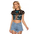New Zealand Tui Bird Maripi Raglan Cropped T Shirt Maori Weapon Kowhaiwhai Pattern
