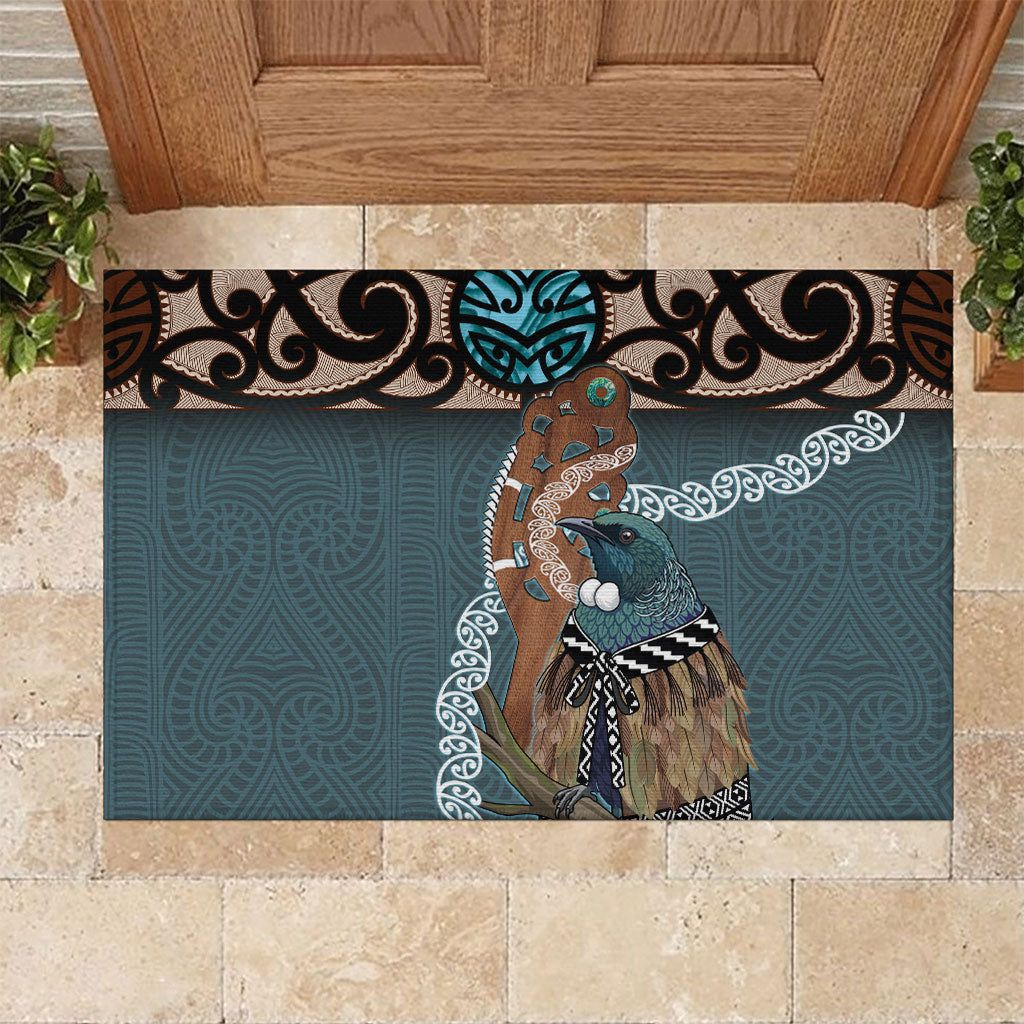 New Zealand Tui Bird Maripi Rubber Doormat Maori Weapon Kowhaiwhai Pattern