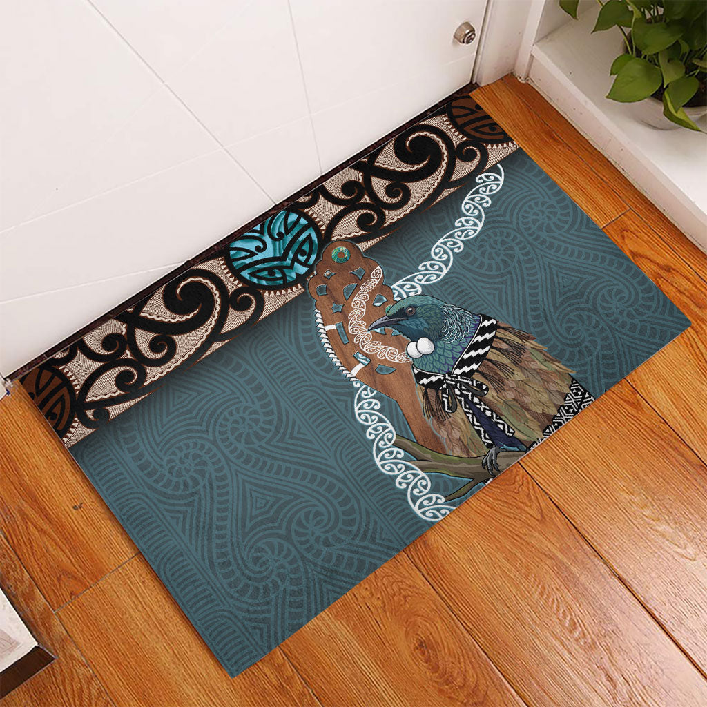 New Zealand Tui Bird Maripi Rubber Doormat Maori Weapon Kowhaiwhai Pattern