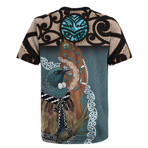 New Zealand Tui Bird Maripi Rugby Jersey Maori Weapon Kowhaiwhai Pattern