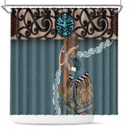 New Zealand Tui Bird Maripi Shower Curtain Maori Weapon Kowhaiwhai Pattern