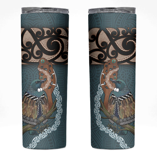 New Zealand Tui Bird Maripi Skinny Tumbler Maori Weapon Kowhaiwhai Pattern