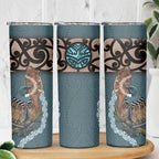 New Zealand Tui Bird Maripi Skinny Tumbler Maori Weapon Kowhaiwhai Pattern