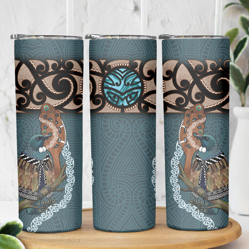 New Zealand Tui Bird Maripi Skinny Tumbler Maori Weapon Kowhaiwhai Pattern