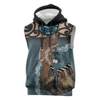 New Zealand Tui Bird Maripi Sleeveless Hoodie Maori Weapon Kowhaiwhai Pattern
