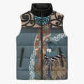 New Zealand Tui Bird Maripi Sleeveless Puffer Jacket Maori Weapon Kowhaiwhai Pattern