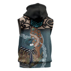 New Zealand Tui Bird Maripi Sleeveless Zip Hoodie Maori Weapon Kowhaiwhai Pattern