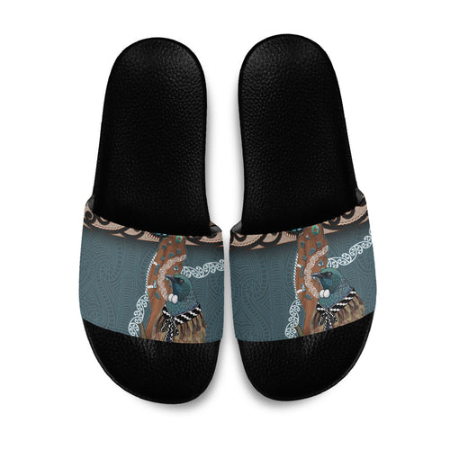 New Zealand Tui Bird Maripi Slide Sandals Maori Weapon Kowhaiwhai Pattern