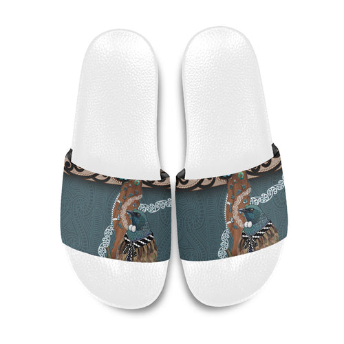 New Zealand Tui Bird Maripi Slide Sandals Maori Weapon Kowhaiwhai Pattern
